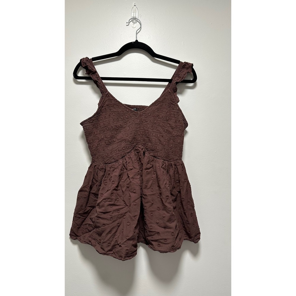 Torrid Brown Smocked Peplum Swiss Dot Ruffle Strap Top Size 1